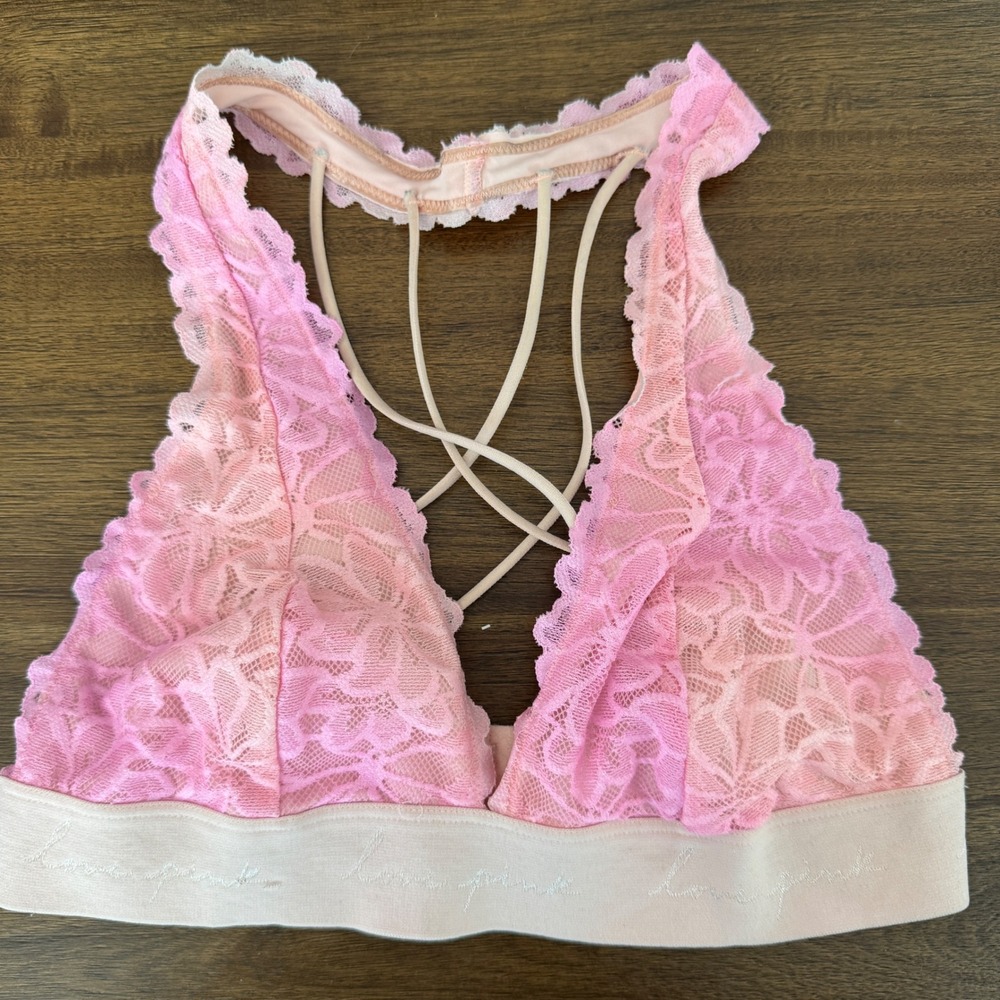 PINK Victoria Secret Lace Strappy Back Bralette Pink Small Womens